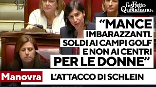 Manovra lattacco di Schlein al governo quotSoldi ai campi da golf e non ai centri antiviolenzaquot [upl. by Blaise130]