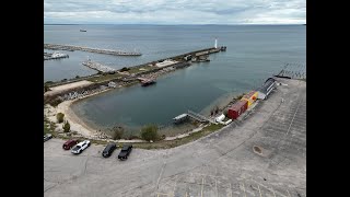 Aerial View of St Ignace MI Waterfront and Downtown 4k [upl. by Ardnak]