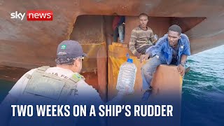 Nigerian stowaways rescued after two week on ships rudder [upl. by Avron]