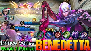 MANIAC Benedetta Perfect Gameplay  Top 1 Global Benedetta by Prince Vones  Mobile Legends [upl. by Enelie763]