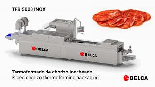 Envasado de chorizo loncheado en termoformadora TFB 5000 INOX [upl. by Hasen]