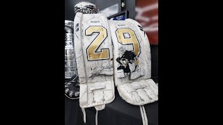 Game Worn Exchange MarcAndre Fleury Goalie Pads Game Used 201011 Pittsburgh Penguins [upl. by Ellirpa]