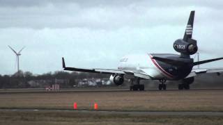 N279WA  World Airways MD11F Takeoff Amsterdam Runway 36L  26 February [upl. by Shandeigh]