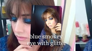 GRWM Blue Smokey Eye With Glitter l Makeup Tutorial l Blue Eyes l Glitter Eyes [upl. by Ilyssa]