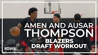 Amen Thompson and Ausar Thompson  Trail Blazers NBA Draft workout highlights [upl. by Tertius]