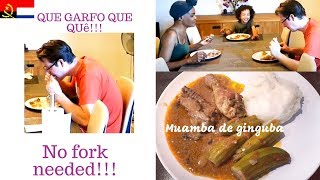 Dei Frango de MUAMBA de GINGUBA com quiabo e Funge ao Marido Hubby eats Chicken PeanutB Soup w Okra [upl. by Llenra]