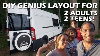 Family of 4 VAN TOUR  UNBELIEVABLE Open Layout  Shower Toilet Screen Doors  Van Life [upl. by Hardan563]