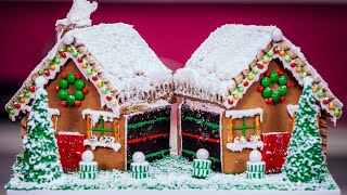 How To Make A Gingerbread House CAKE with chocolate buttercream candy and icing [upl. by Sorenson100]