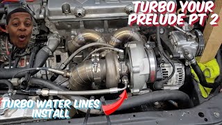 Garrett gt3076r turbo water line install  How to turbo your Honda prelude pt2 [upl. by Anire537]