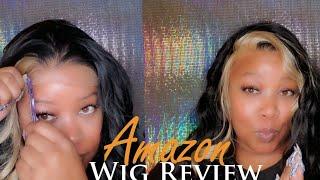 AMAZON WIG REVIEW  Pre PluckedBody Wave13x6Blonde Skunk Stripe Wig [upl. by Airrehs740]