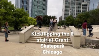 Kickflipping 6 Stair at Grant Skatepark Chicago [upl. by Ardyce540]