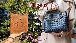 FALL Bags quotWHATS IN MY BAGquot SWITCHING BOTTEGA ANDIAMO TO HERMES EVELYNE 16 TPM  REVIEW  CHARIS [upl. by Yeblehs833]