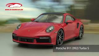 ckmodelcarsvideo Porsche 911 992 Turbo S Baujahr 2020 indischrot Minichamps [upl. by Margette60]