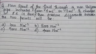 Flow speed of the fluid through a non uniform pipe increases from 1ms to 3ms If change in PE [upl. by Letnohs231]