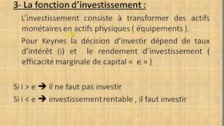 Macroéconomie S2 partie 15  le modèle Keynésien  la fonction de linvestissement quot [upl. by Lantha]