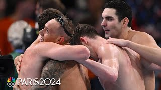 Team USA flourishes for FIRST GOLD MEDAL of 2024 Paris Olympics in 4x100m free relay  NBC Sports [upl. by Morey381]