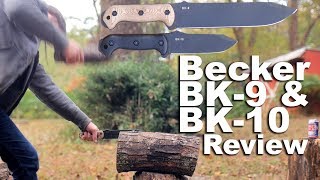 KaBar Becker Combat Bowie BK9 amp BK10 Crewman Review Hard Use Field Testing Batoning the usual [upl. by Raval]