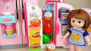 Baby Doll refrigerator and Kinder Joy Surprise eggs PlayDoh toys [upl. by Nhaj722]