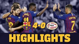 BARÇA 4  0 PSV  Match highlights [upl. by Anaidirib]