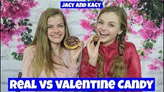 Real vs Valentine Candy Challenge  Jacy and Kacy [upl. by Eciralc]