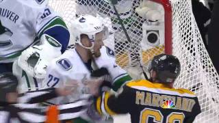 Brad Marchand makes Daniel Sedin nod his head to the rhythem of his fist [upl. by Vowel482]