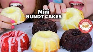 ASMR Mini BUNDT CAKES Chocolate Red Velvet Lemon Key Lime Soft eating sounds  KimampLiz ASMR [upl. by Aicyla]