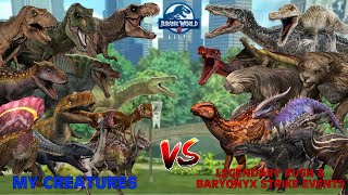 My Creatures vs Legendary Rush amp Baryonyx Strike Events  Jurassic World Alive [upl. by Temhem]