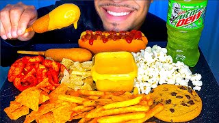 ASMR EATING GAME DAY FOOD MUKBANG IDEAS JERRY NO TALKING CORN DOG CHEESE HOT DOG FRIES [upl. by Laraine]