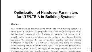 Optimization of Handover Parameters for LTE LTE A in Building Systems [upl. by Aniram]