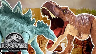 Dinosaur Battles TRex VS Stegosaurus  Jurassic World  Mattel Action [upl. by Enyahc]