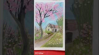 Water coloring painting easy and simple scenery art viralshort [upl. by Pergrim]