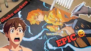 First Time using Ohuhu markers Drawing zenitsu animedrawing [upl. by Inafit]