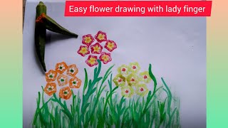 Ladyfinger painting how to draw lady finger painting drawing with lady finger vegetables bhindi [upl. by Ahsaenat]