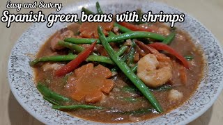 Healthy dish with savory flavor  Spanish green beans with shrimps recipe [upl. by Kippie]