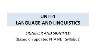 Saussurean DichotomiesLecture 3 Signifier and Signified Distinction NTA NET Linguistics [upl. by Irehc222]