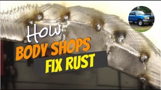 How Body Shops Fix Rust Holes MIG Welder Lap Welds Bondo [upl. by Illehs778]