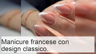 French manicure con design foto classico in bianco nero blu rosso oro Tendenze moda 2023 [upl. by Yanaj]