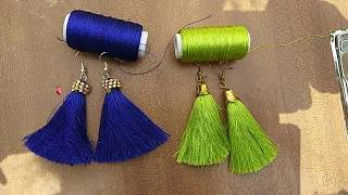 How to make Tassel Earrings  Silk thread Tassel earringsjewellery making step by step at home [upl. by Eelik]