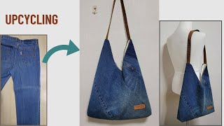 DIY 안입는 청바지 리폼양면가방 만들기Upcycling jeansboth sides호보백Hobo Bag에코백Making Eco Bagrefashion [upl. by Heti]