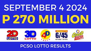 Lotto Result Today 9pm September 4 2024  PCSO Complete [upl. by Ycnan239]