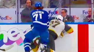 Nikita Grebenkin Boarding Hit on Shea Theodore  Maple Leafs vs Golden Knights 2024 NHL Highlights [upl. by Freudberg]