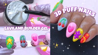 FULL SET OF SHORT ALMOND PUFF NAILS  SAVILAND BUILDER GEL FROM TEMU  3D NAIL ART [upl. by Faythe]