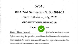 Mdu BBA 2nd Sem Organizational Behavior Question Paper 2021 [upl. by Tonkin]