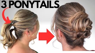 EASY messy bun updo on medium length hair [upl. by Ynnel]