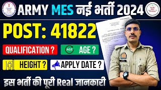 Army MES New Recruitment 2024  MES 41822 New Vacancy 2024  Age Syllabus Online Apply Dat [upl. by Iaw]