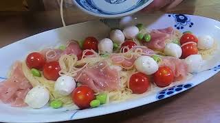 【COLD】Capellini with mozzarella cheese prosciutto and cherrytomatoes 🧀🍅🍝 capellini prosciutto [upl. by Quartus472]