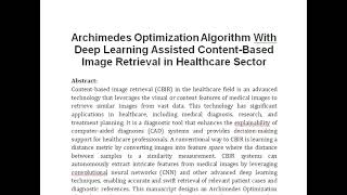 Archimedes Optimization Algorithm With Deep Learning Assisted Content Based Image Retrieval in Healt [upl. by Ymmit297]