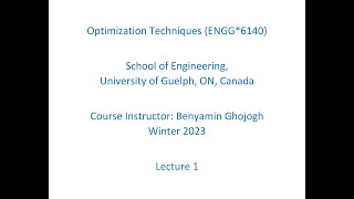 Optimization Techniques  W2023  Lecture 1 Preliminaries [upl. by Animas]