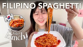 COOKING PINOY STYLE SPAGHETTI 🍝 ft Bardagulan of Korean Siblings  Juwonee [upl. by Stewardson415]