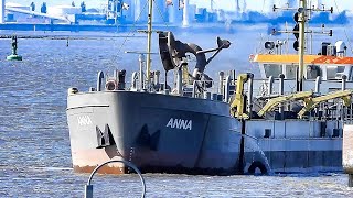 Fleißig Hafenbagger ANNA Baggerschiff DC9204 MMSI 211751880 busy Boskalis harbor dredger Emden [upl. by Alolomo]